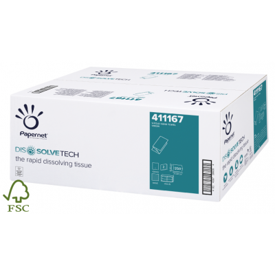 Papierhandtücher DISSOLVE TECH V-Falz, 2-lagig, Zellstoff Maß: 24 x 21 cm (gefalten 10,5 cm)  3.750 Stück / Karton