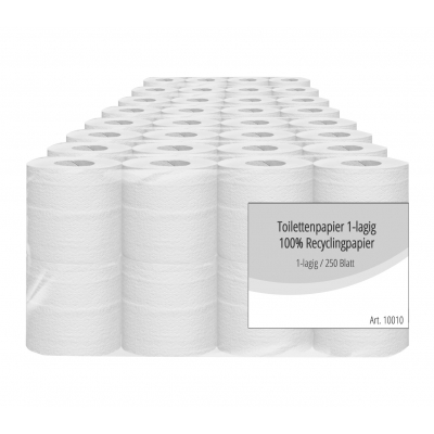 Toilettenpapier 100% Recycling Krepp 1-lagig / 250 Blatt 10010  64 Rollen / VE