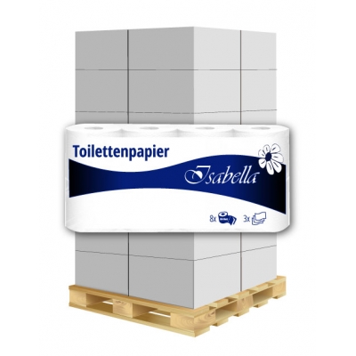 Toilettenpapier Zellstoff 3-lagig / 250 Blatt 8 Rollen / VE  1 Palette / 144 VE